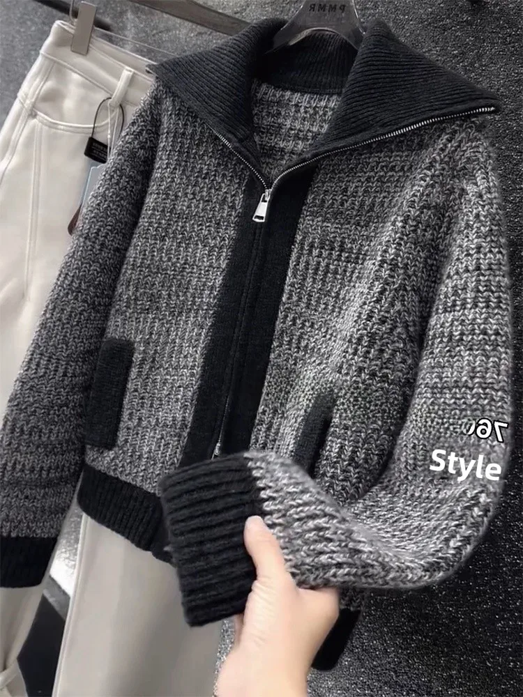 

Ele Color Blo Knitted Jaet Collared Oversize Versatile Slimming Autumn Winter New Arrival Women's Premium Quali Out...