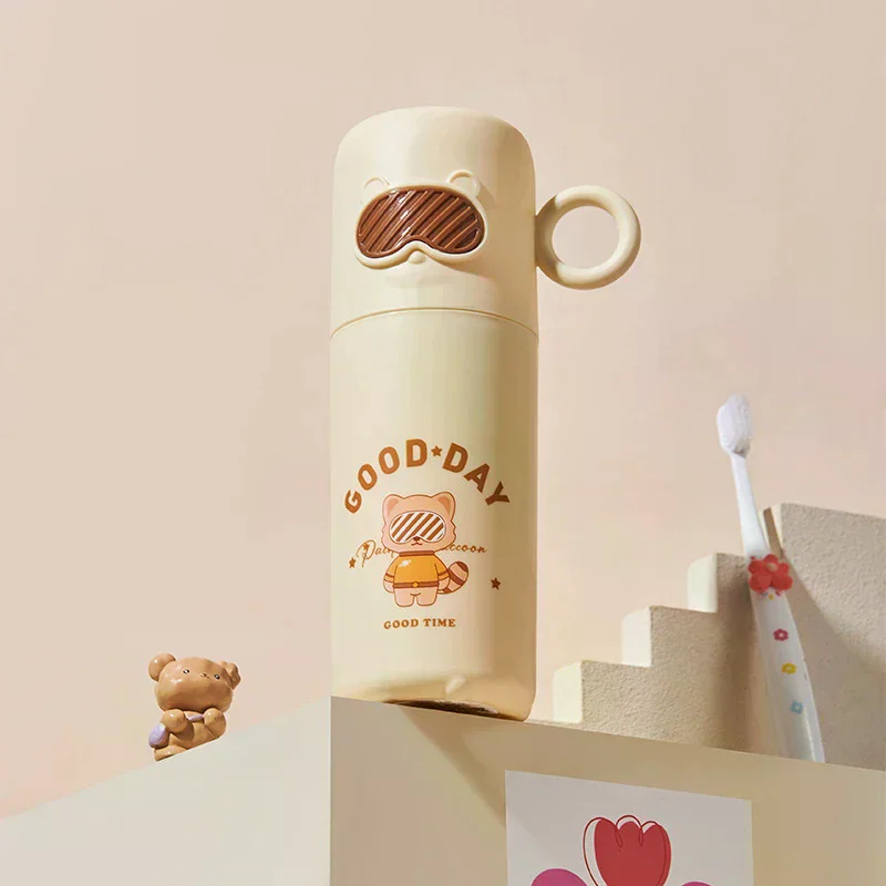 Creative Little Raccoon Wash Cup Home Travel Toothbrush Box Portable Cute Glasses Bear Toothbrush Box