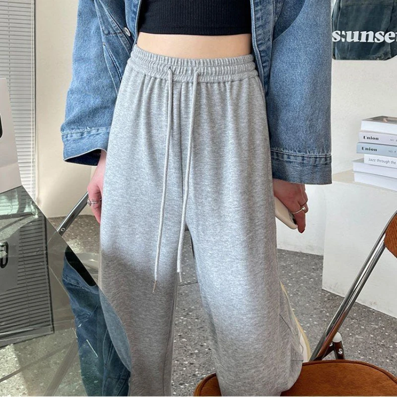 

QWEEK Baggy Sports Gray Sweatpants Woman Jogger Wide Leg Casual Pants Jogging Korean Fashion Straight High Waist Loose Trousers