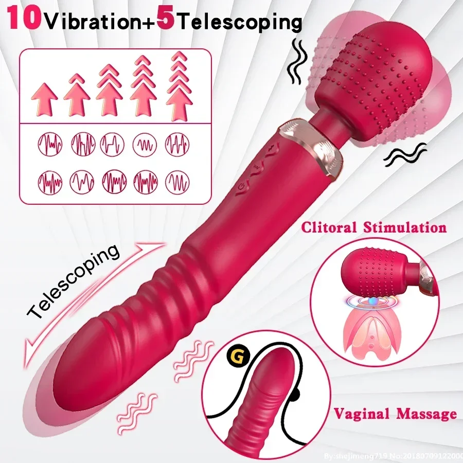 Powerful Thrusting Dildos Vibrator Three Motors Silicone Telescopic Plus Vibration Large Size Wand Massager Sex Toy for Couple