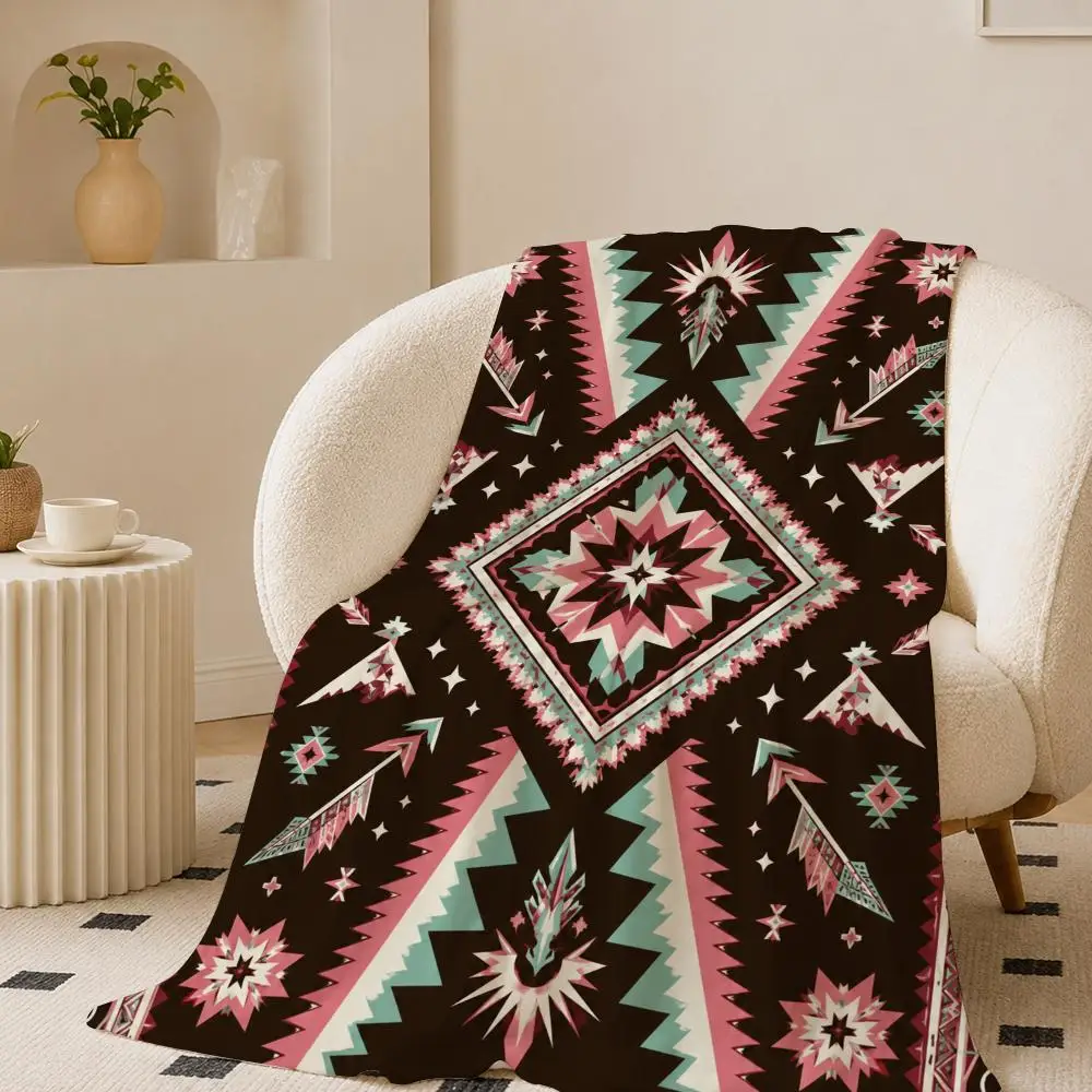 Tribal Diamond Classic Geometric Throw Lightweight 240g Flannel Blanket Soft Skin-friendly for Summer Cooling