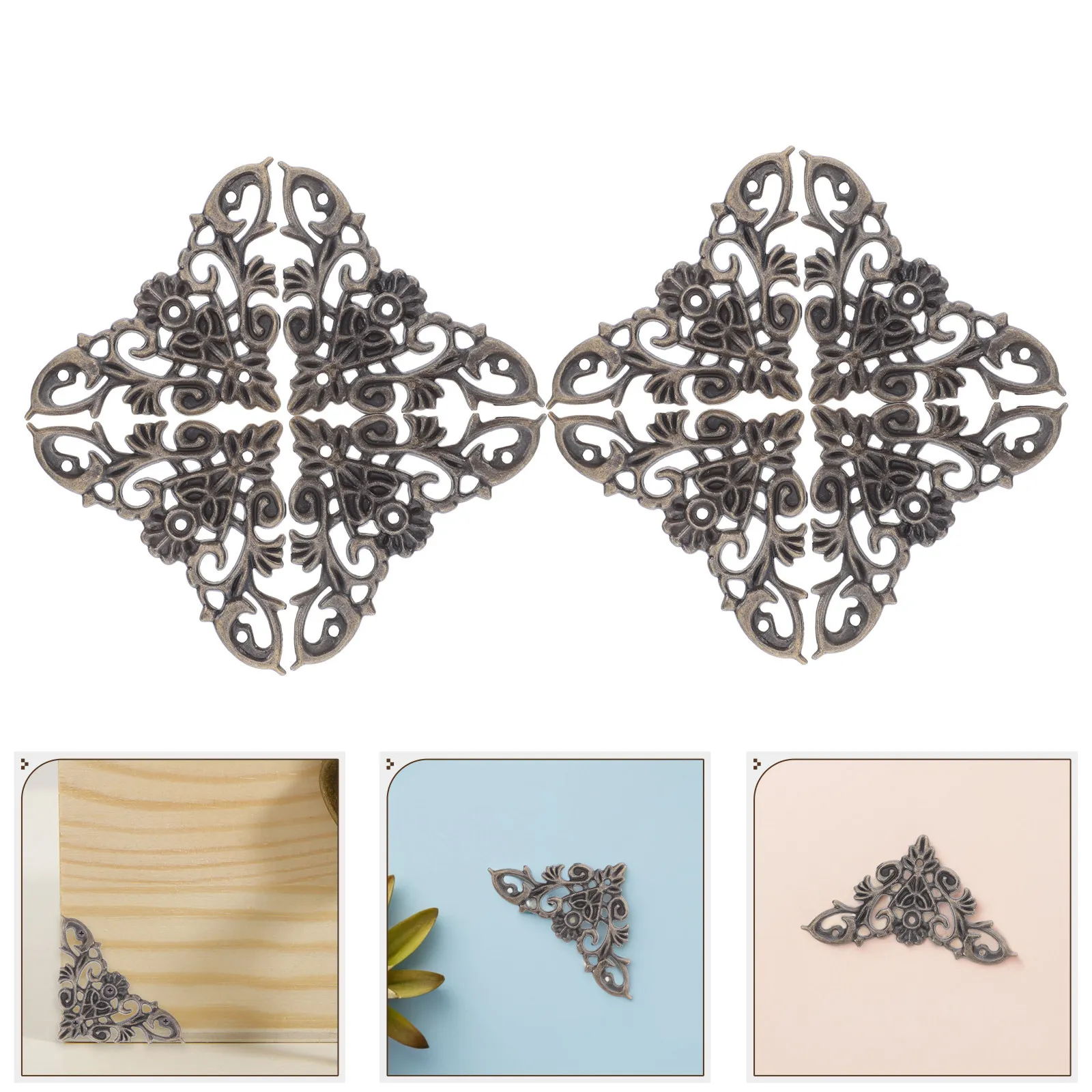 Metal Triangle Corner Protectors Vintage Lace Design Decorative Box Corner Guards Jewelry Wood Box Edge Furniture Protectors