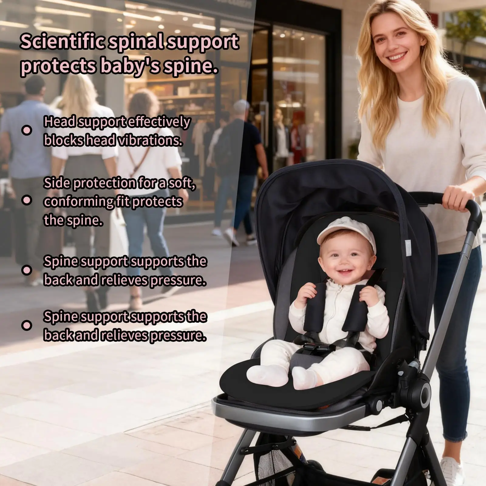 Stroller Cushion Height Adjustment Breathable Swing Pad Baby Car Seat Liners For Daily Walks Shopping Park Visits Travel Outdoor