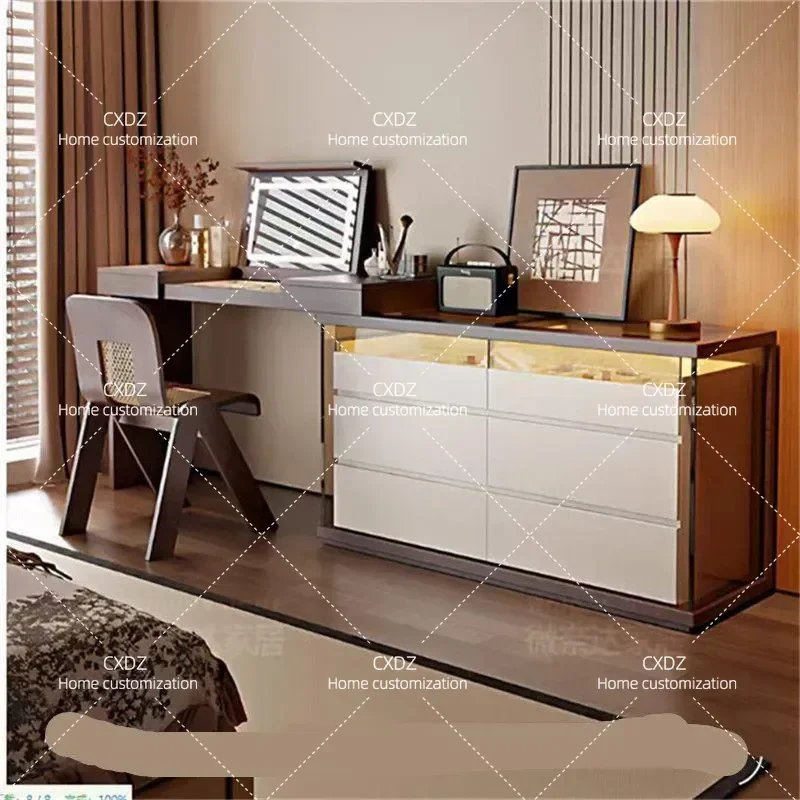 Medieval cream style dresser chest integrated bedroom end of bed makeup table storage cabinet solid wood desk high sense