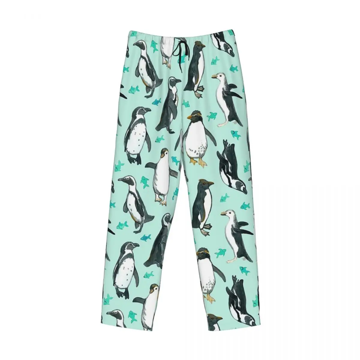 

Custom Lots Of Little Penguins On Mint Pajama Pants Men Sleepwear Sleep Lounge Bottoms with Pockets