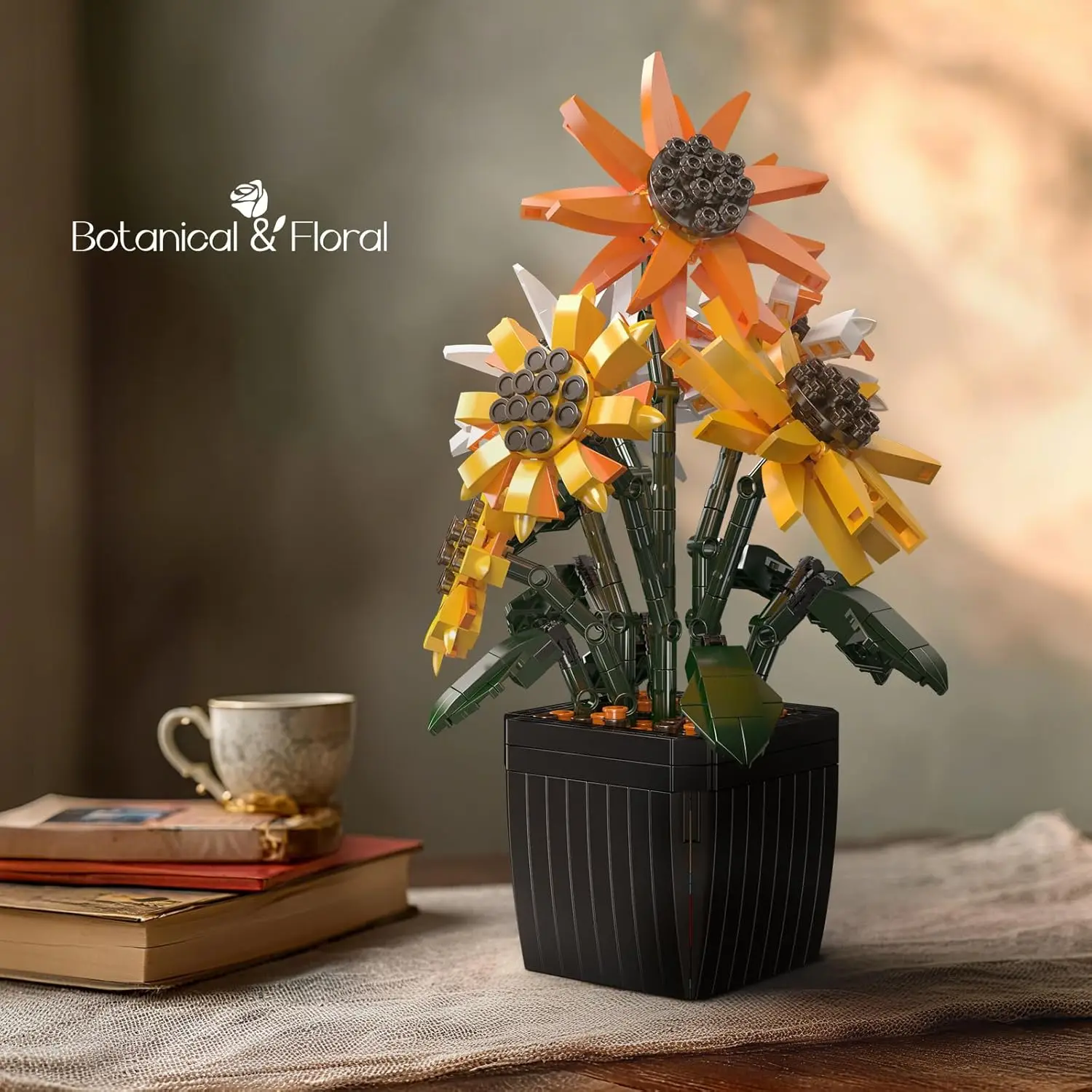 Mould King 24111 854 pezzi Set da costruzione realistico girasole con vaso, decorazione per la casa e l'ufficio per adulti, idea regalo