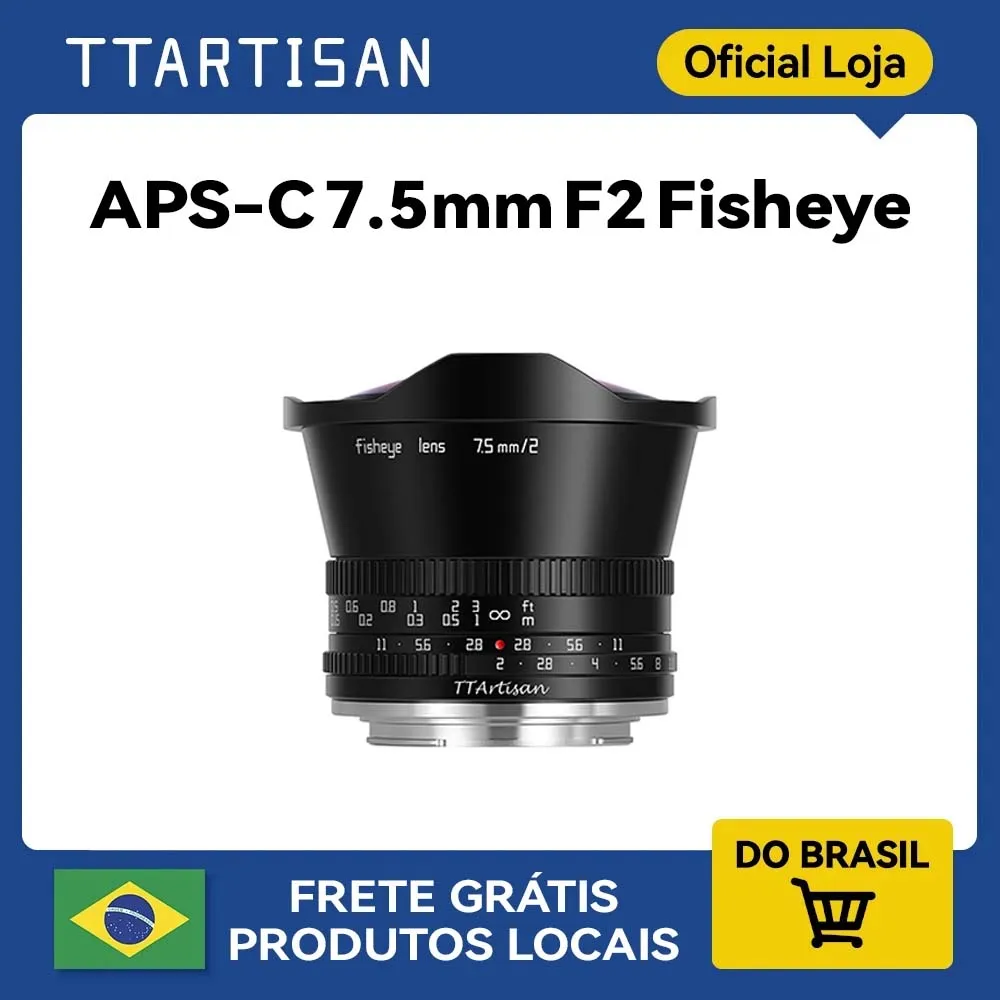 Lente Fisheye Grande Angular TTARTISAN APS-C 7.5mm F2 para Câmeras Mirrorless Sony E Mount ZV-E10 A6700 Canon RF R50 R10