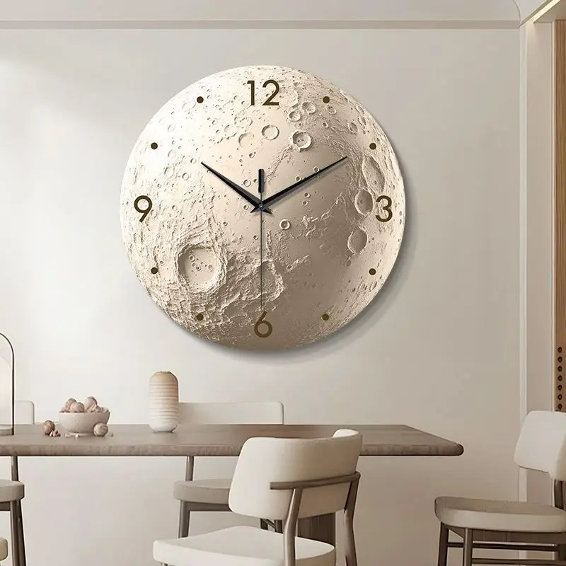 Nordic Resin Moon Meteorite Pattern Wall Clock Living Room Decoration Modern Irregular Interior Wall Clock Background Decoration