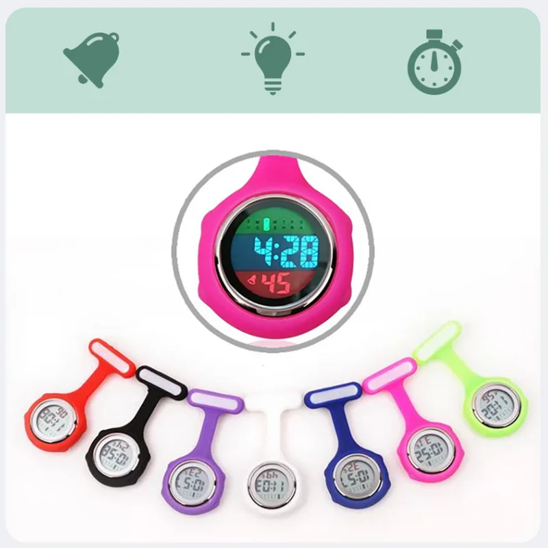 الرقمية سيليكون ممرضة ساعة متعددة الوظائف إنذار ساعة توقيت موضة المرأة بروش دبوس فوب ساعة جيب Montres Infirmieres #4