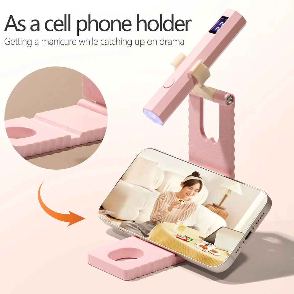 Lámpara LULAA inalámbrica con soporte, luz UV de mano con pantalla LCD para uñas de gel, recargable por USB, secadora de curado rápido 4