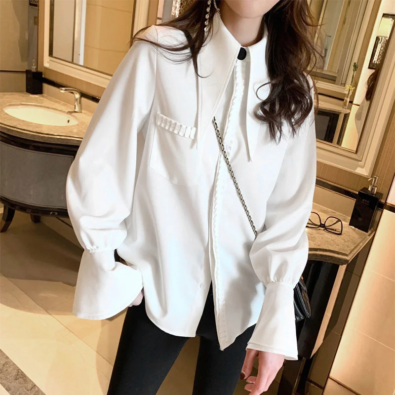 

French Small Fragrance Hepburn Style Shirt Women's Design Sense Minority Long Sleeve Shirt Versatile Westernized Autumn Winter