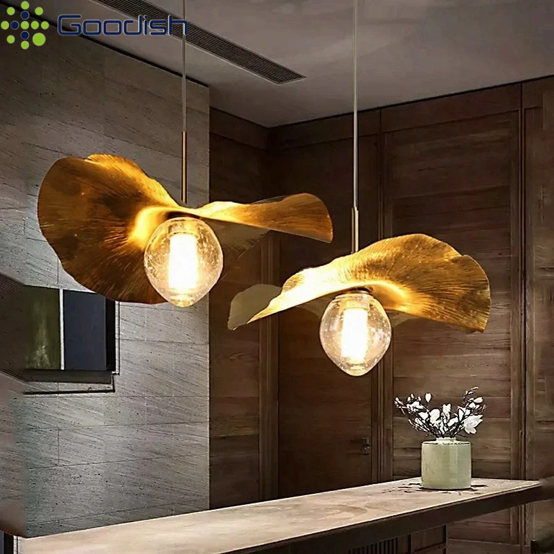 

Minimalist Lotus Leaf Pendant Lights Hammered Hanging Lamps Art Home Decoration LED Chandeliers for Living Dining Room Bar Study