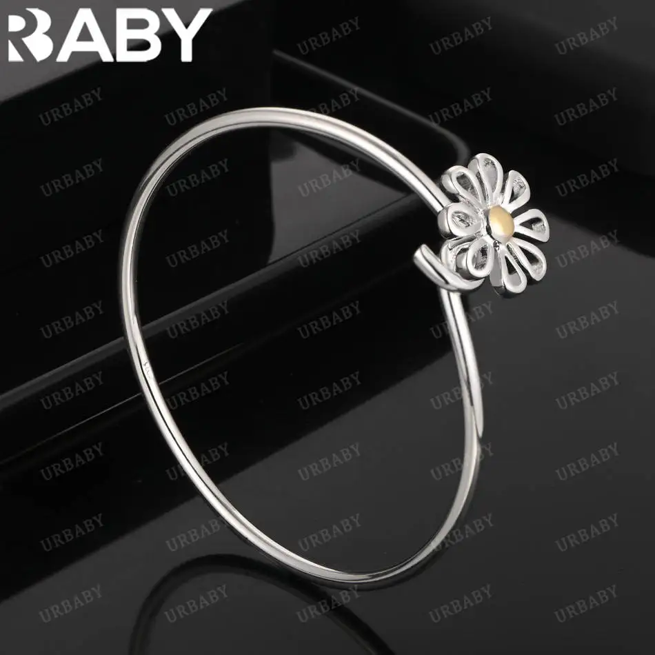 

URBABY 925 Sterling Silver Design Flower Bangle For Women Charm Trend Birthday Gifts Fashion Party Fine Jewelry