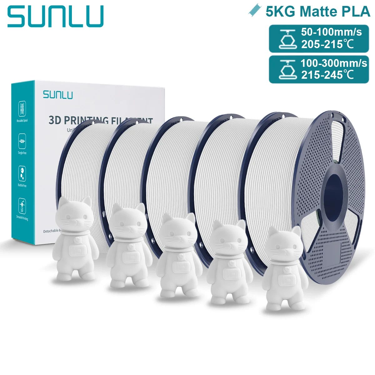 SUNLU Matte PLA 3D Filament 1.75mm Netjes Opgerolde Gemakkelijk te Gebruiken PLA met Mat Oppervlak Voor De Meeste FDM 3D-printers