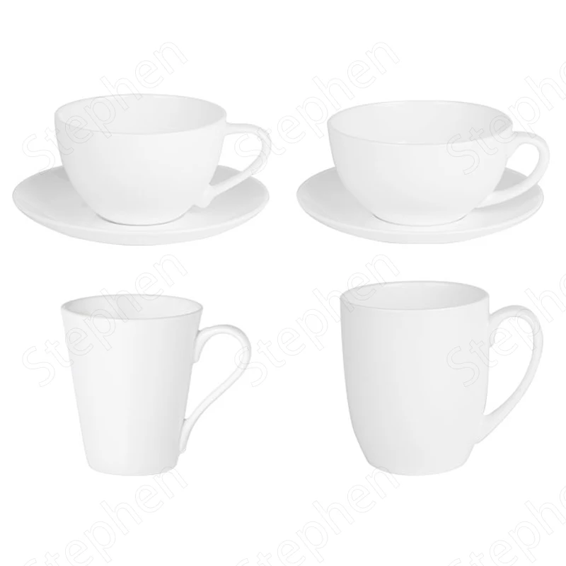 Simple Bone China Coffee Cup with Tray European Modern Latte Lahua Ceramic Mug Pure White Mugs Cafe Restaurant Drinking Utensils