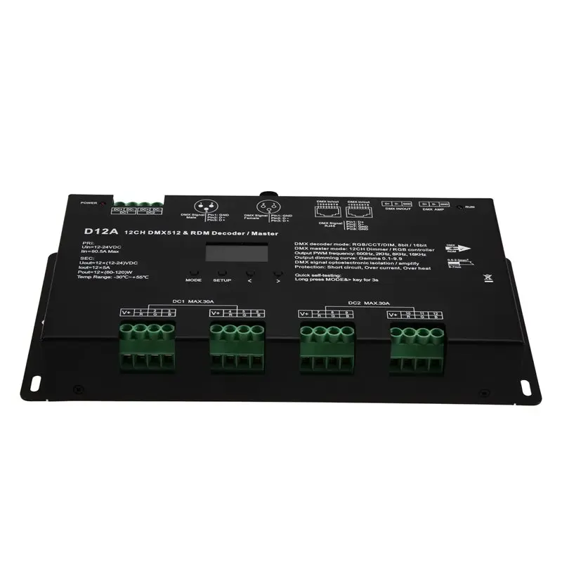 

НОВИНКА: 12-канальный 5А DMX512 декодер 12-24В DC CV OLED DMX512 декодер D12A с 4 частотами PWM