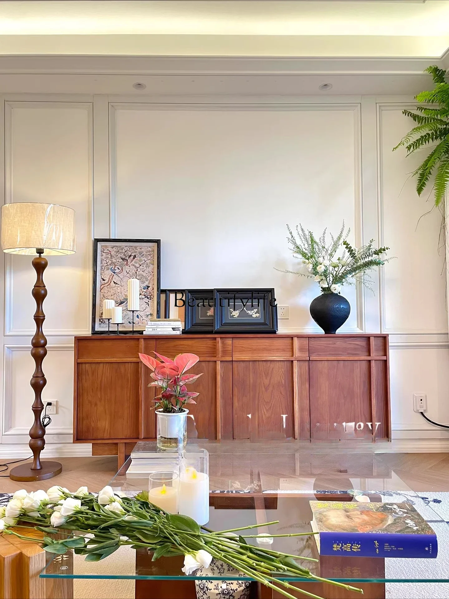 LS42 خزانة جانبية من الخشب الصلب من العصور الوسطى، خزانة فرنسية قديمة