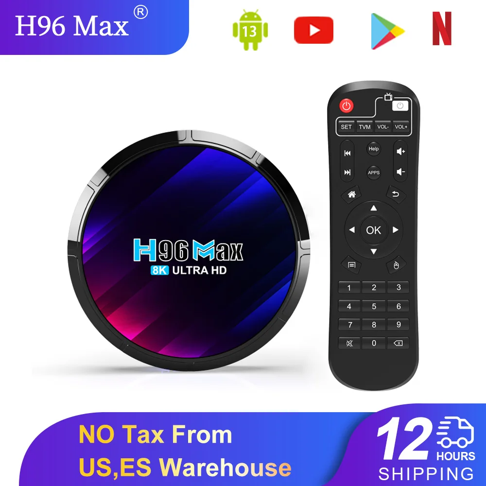 Android 13 Smart TV Box H96 Max RK3528 رباعي النواة WIFI6 BT 5.0 8k UHD مخرج 100M/LAN جهاز فك التشفير الذكي مشغل الوسائط المتدفقة