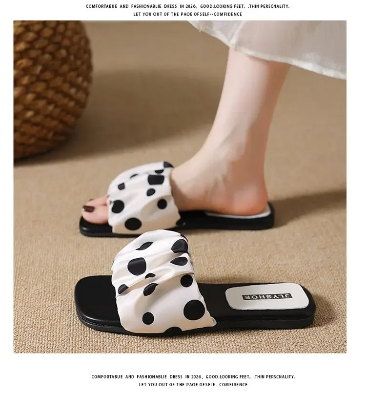 2026 Sommer Damen Plateau-Slipper mit dicker Sohle, Vintage Polka Dot Schuhe, Outdoor Square Toe Strand- und Urlaubssandalen – Detail 7