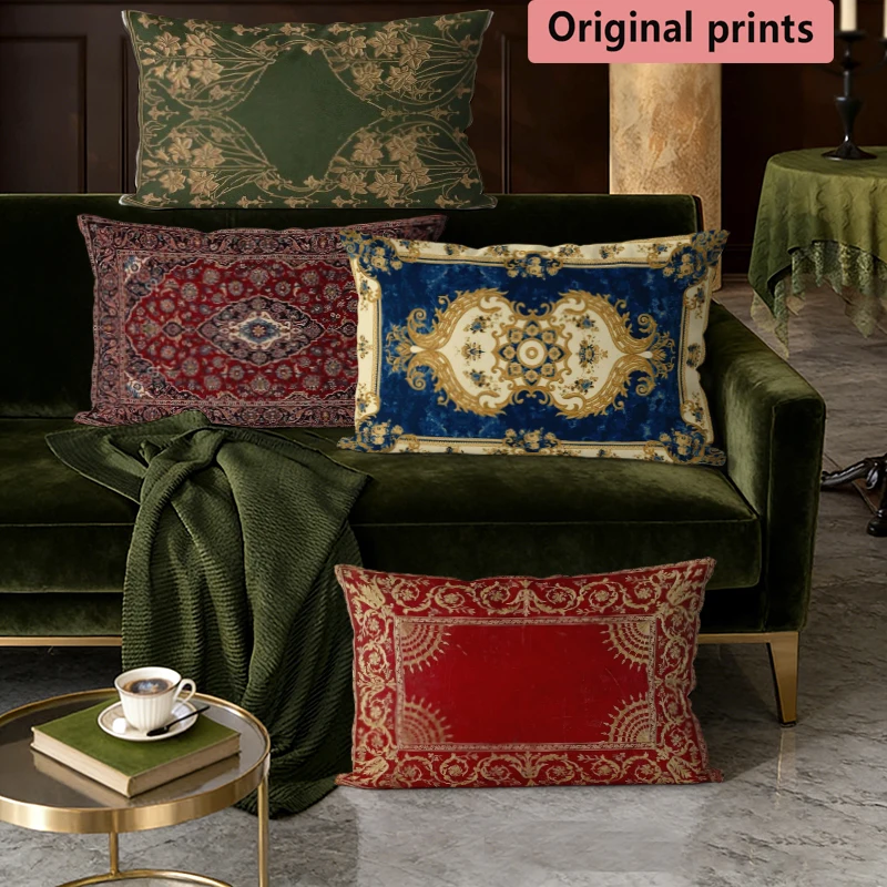 Vintage Luxury Floral Print Rectangle Pillow Covers Suitable For Sofa Bedroom Car Pillow Cover Cushion Rectangular Back Cushion