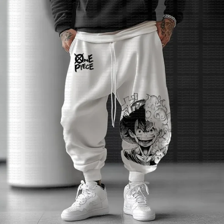 

One Piece character printed men's and women's autumn and winter fleece long pants for sporty and casual wear