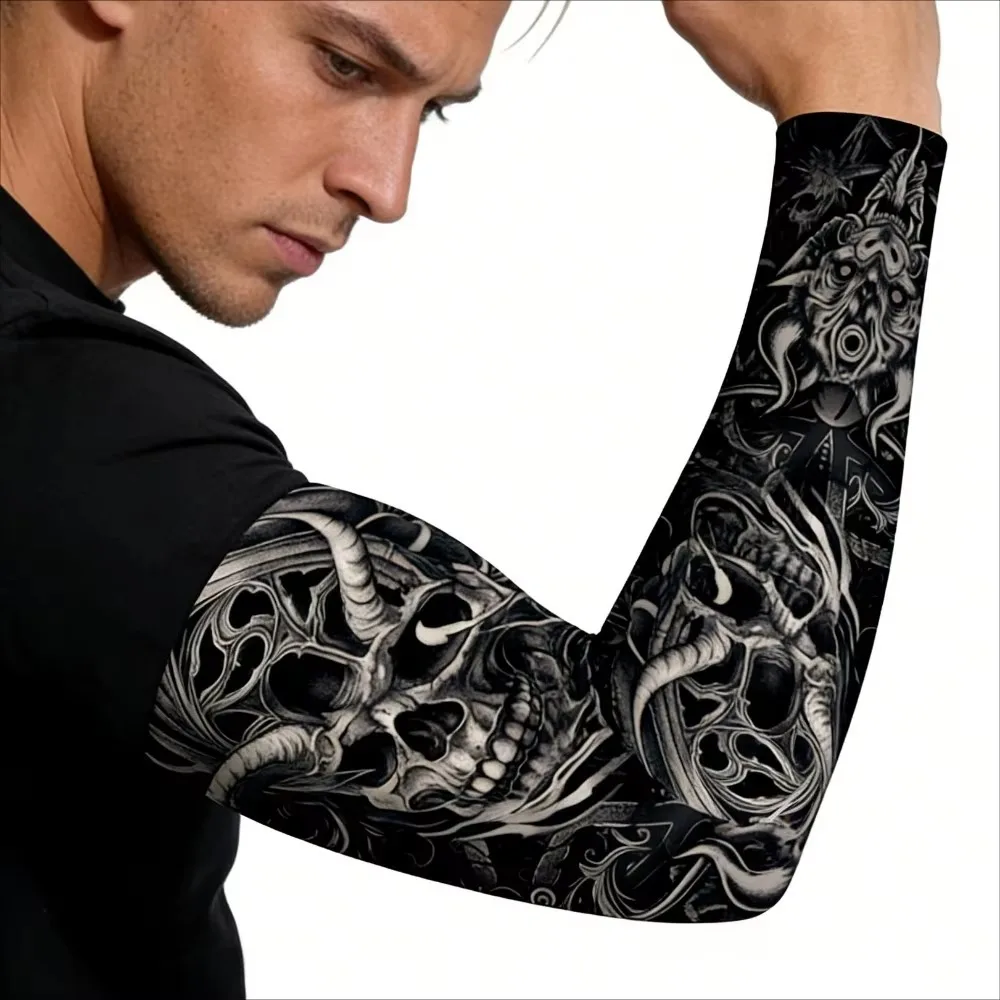 Outdoor Sports Tattoo Arm Sleeves, Seamless Breathable Sun Protection Arm Covers for Cycling Running Driving