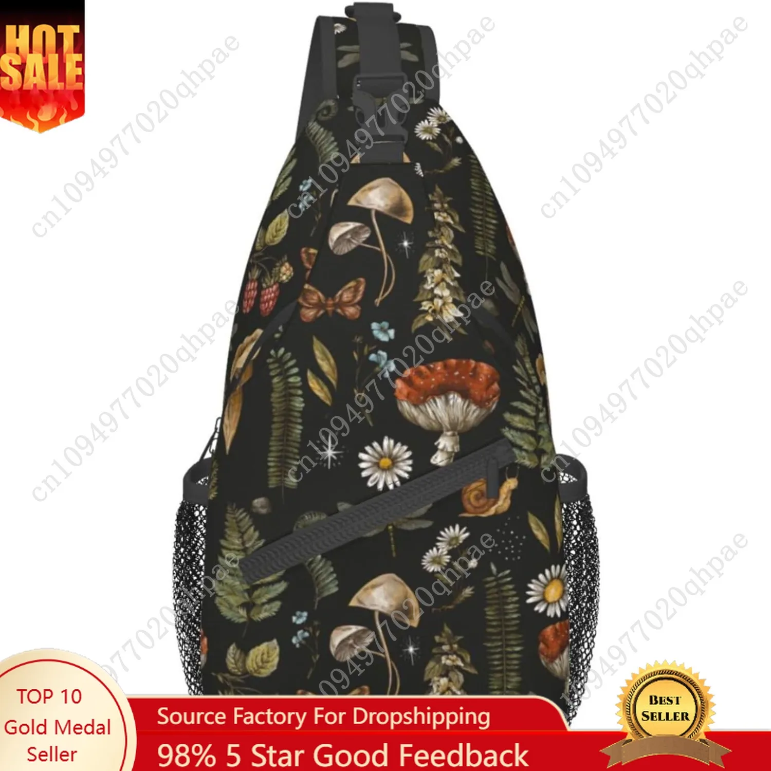 

VOOHDDY Vintage Mushroom Witchcraft Magic Plant Sling Bag For Women Men Travel Hiking Backpack Crossbody Shoulder Chest Bags Cas