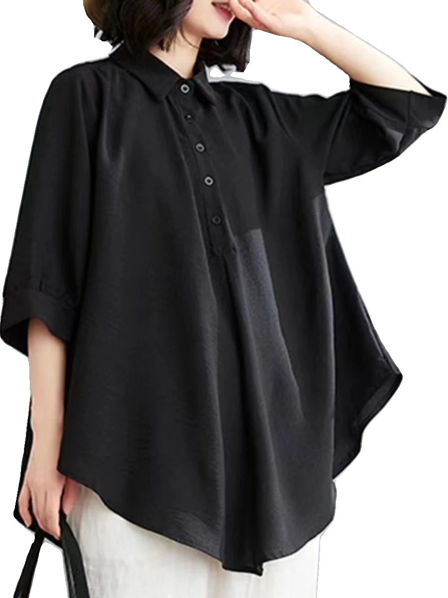 فضفاض غير رسمي لون نقي irt المرأة 2023 صيف جديد الكورية Sle سبعة أرباع Sve طوق زر متابعة منتصف طول