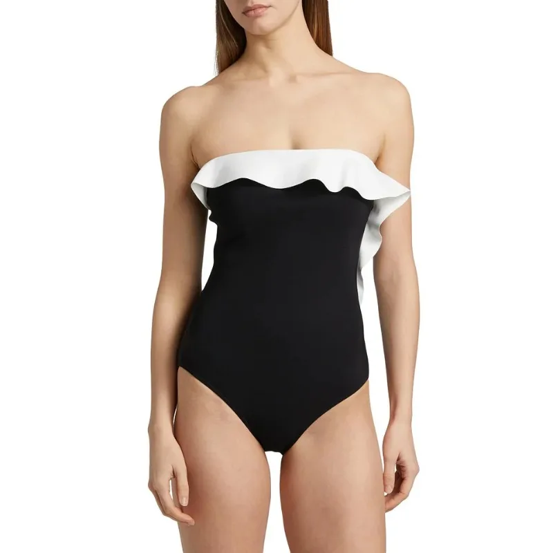

2025 Swimsuit New Strapless Black and White High-end Feeling Stunning One-piece Swimwear Set Popular