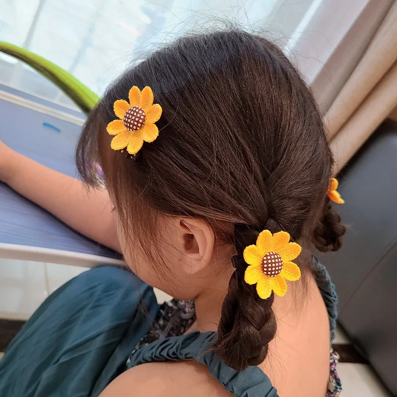 2024 New Cute Sunflower Hair Clip Hairpin Children's Princess Hair Accessories Headband Leather Band Baby Girl Hair Accessories