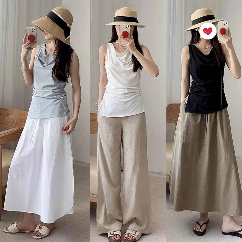 سترة صيفية أنيقة بدون أكمام من التنسل للنساء، تصميم عصري للارتداء اليومي، لون سادة، ماصة للرطوبة، رقيقة وطويلة بشكل منتظم #3