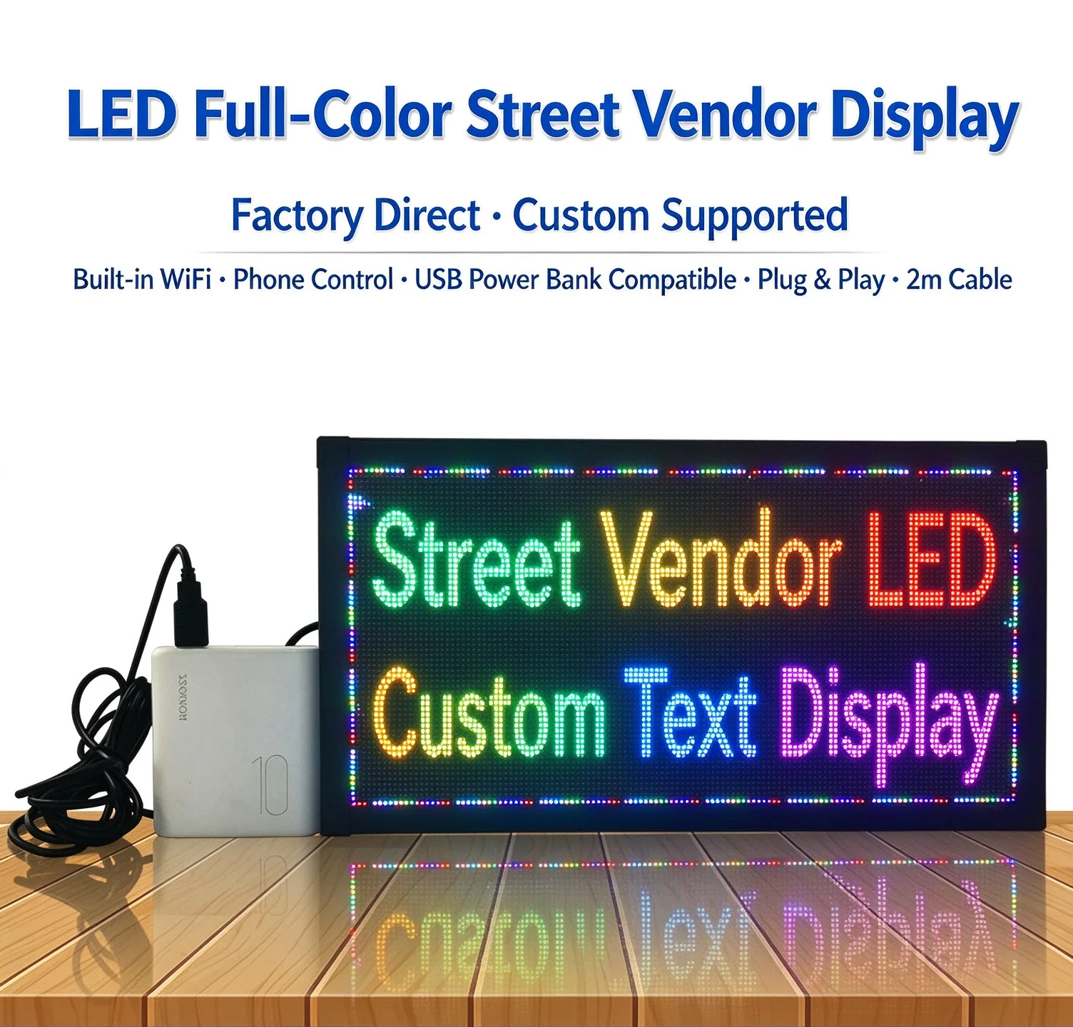 LED Display Full Color Indoor Scrolling Message Advertising Sign USB Powered Phone WiFi Programmable APP Panel