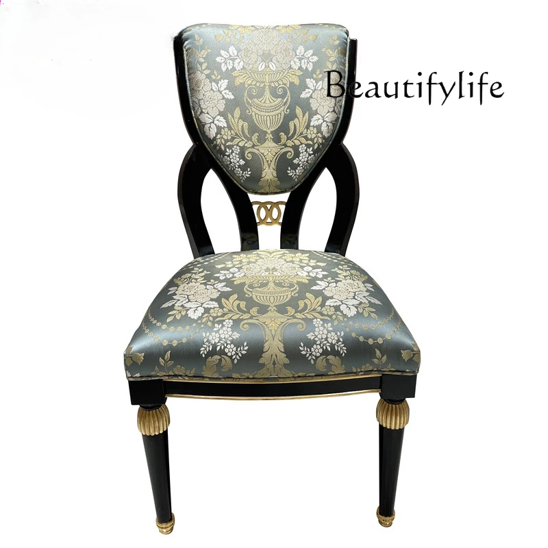 

European dining chair villa classical solid wood book chair bedroom dressing stool with backrest makeup chair