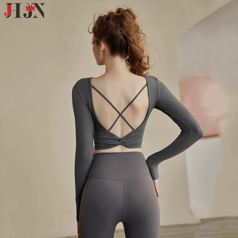 With Chest Cushion Backless Yoga Clothes For Women Running Back Beauty Sports Long Sleeves Pilates Training And Fitness Tops