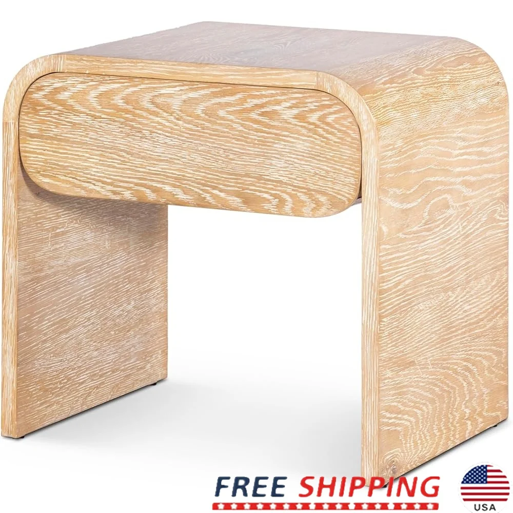 

Современная тумбочка середины века, белый дуб, массив дерева, изогнутый дизайн, естественная вариация зерна, чистая, прочная, емкость 66 фунтов