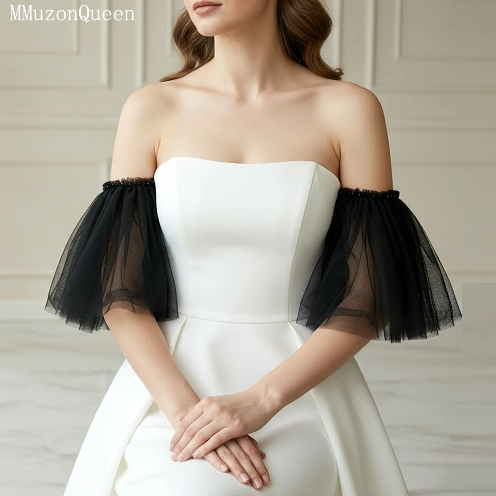 TOPQUEEN Bridal Arm Veil Wedding Short Removable DIY Bride Sleeves Bolero Wedding Sleeves Bridal Gloves Brides Accessories VG82