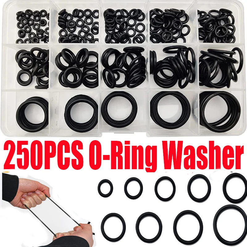 

250 Pcs O-Ring Gasket Kit 15 Sizes Rubber Washers Electrical Gasket Rings,Insulating Plumbing Plumber Sealing O Rings Washers