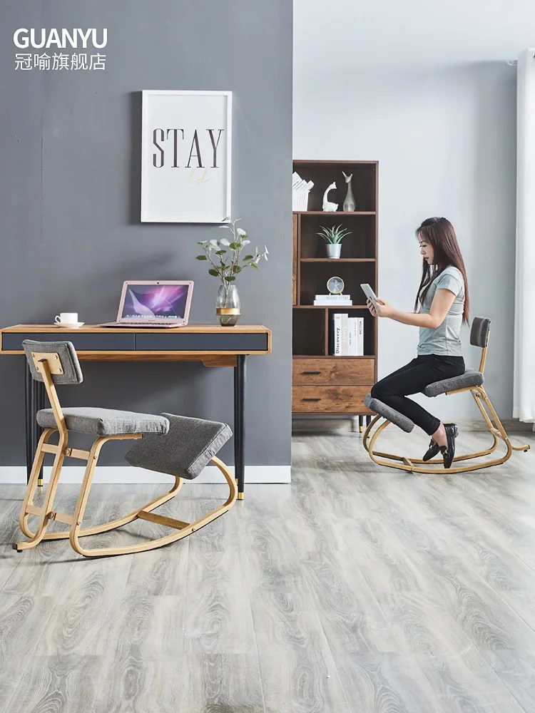 Tabouret à Genoux en Bois à Bascule Ergonomique, Chaise d'Ordinateur avec Coussin Optique pour Améliorer la MAXde la Posture de la Myopie