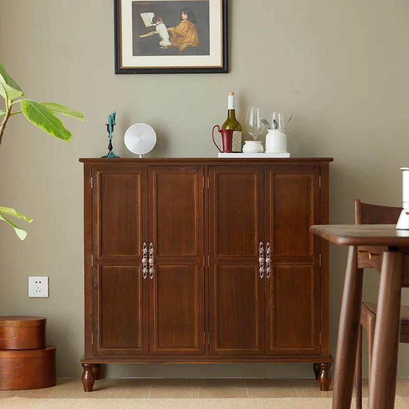 French solid wood wall dining side cabinet, living room simple storage cabinet, small size multi-layer locker, entrance shoe