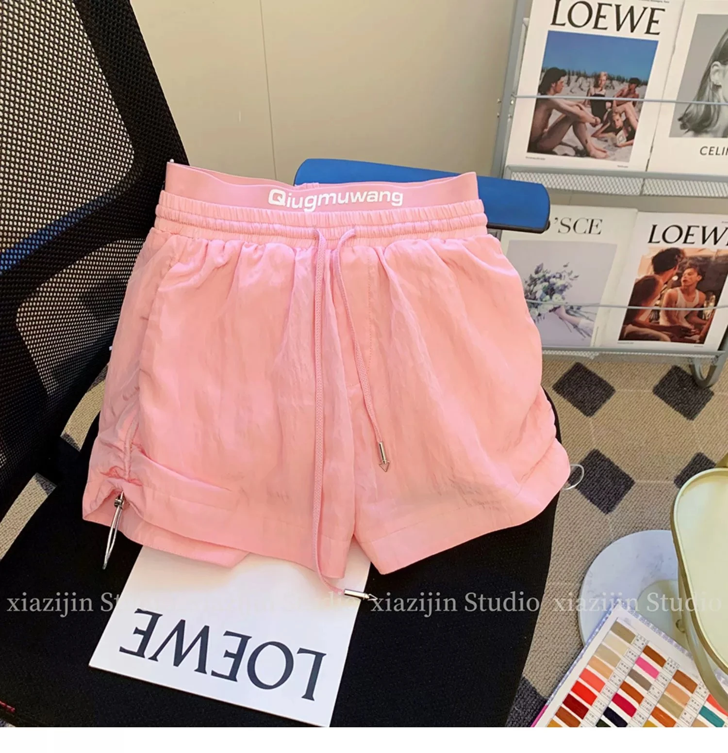 

2024 Summer New Black Casual Shorts Women's High Waist Loose Design Wide Leg Shorts Small Drawstring Hot Pants