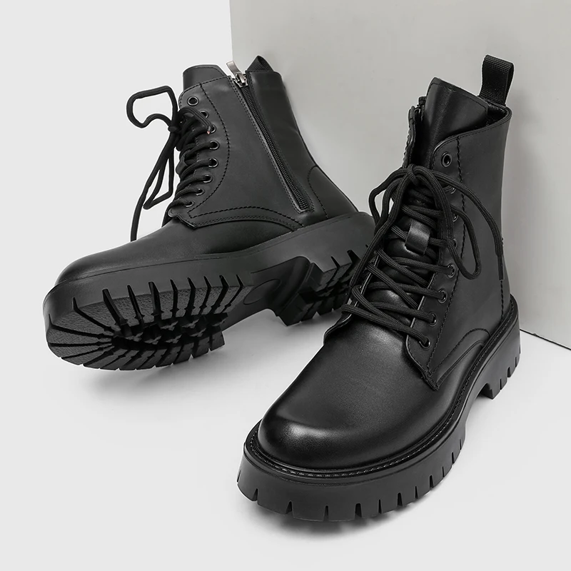 

Men High Top Boots Thick Sole Lace Up Fashionable Round Toe Comfortable Casual Men Boots Sizes 38-46