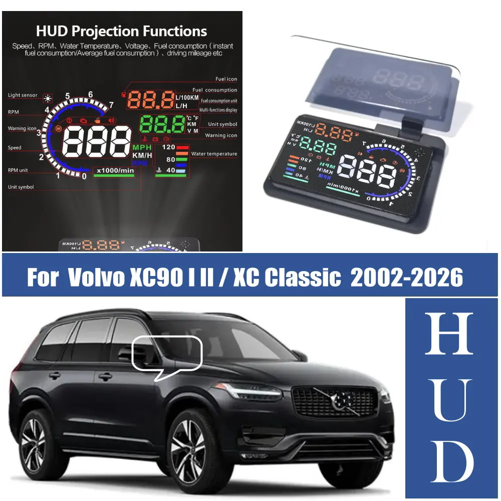Car HUD Head Up Display LED Windshield Projection For Volvo XC90 I (275) 2002-2014 II (V526) 2014-2026 XC Classic (275) 2014-20