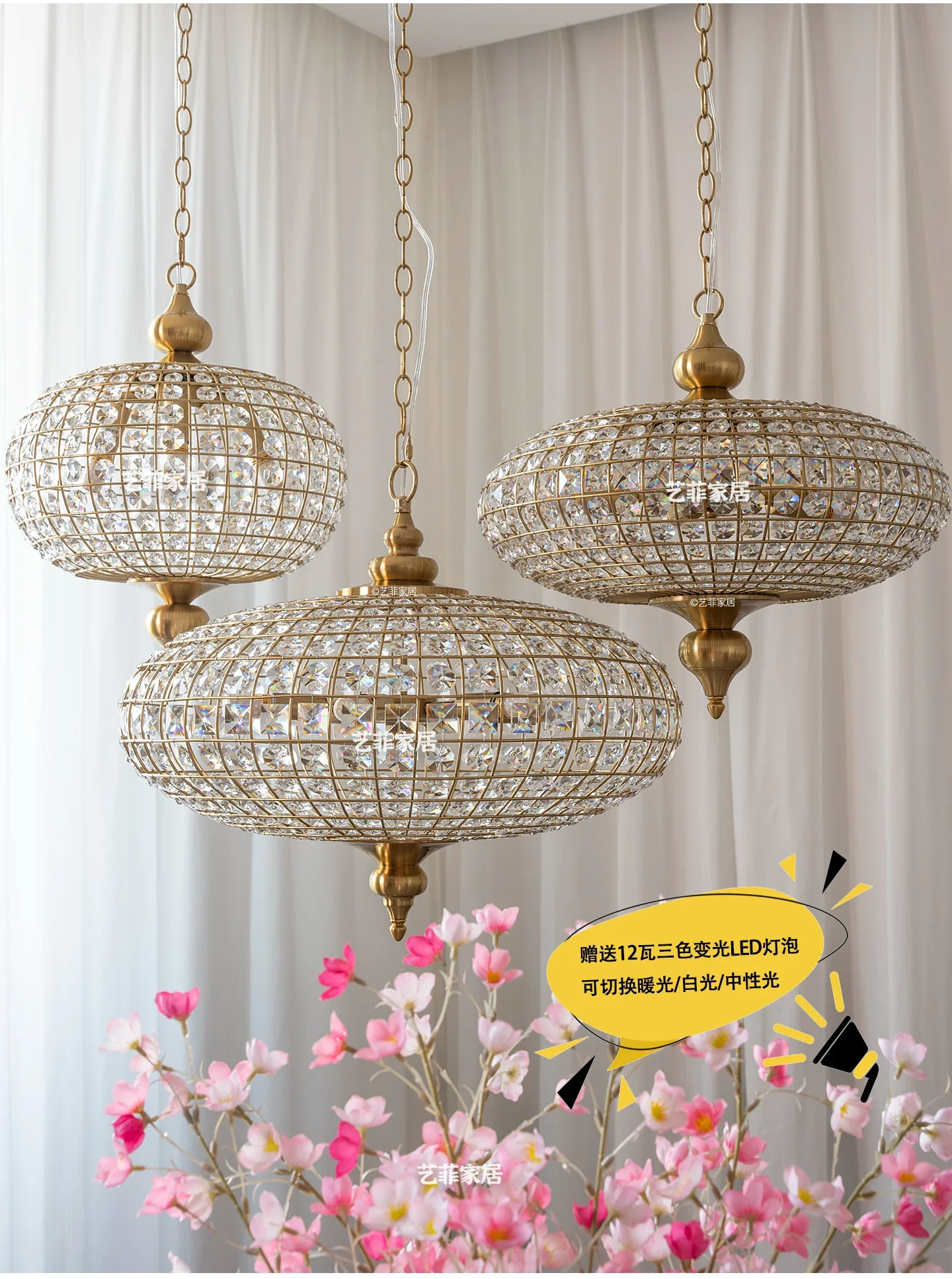 2026 Vintage K9 Crystal Pendant Lights For Living Room Bedroom American Copper Crystal Ceiling Chandelier For Dining Room Kitche