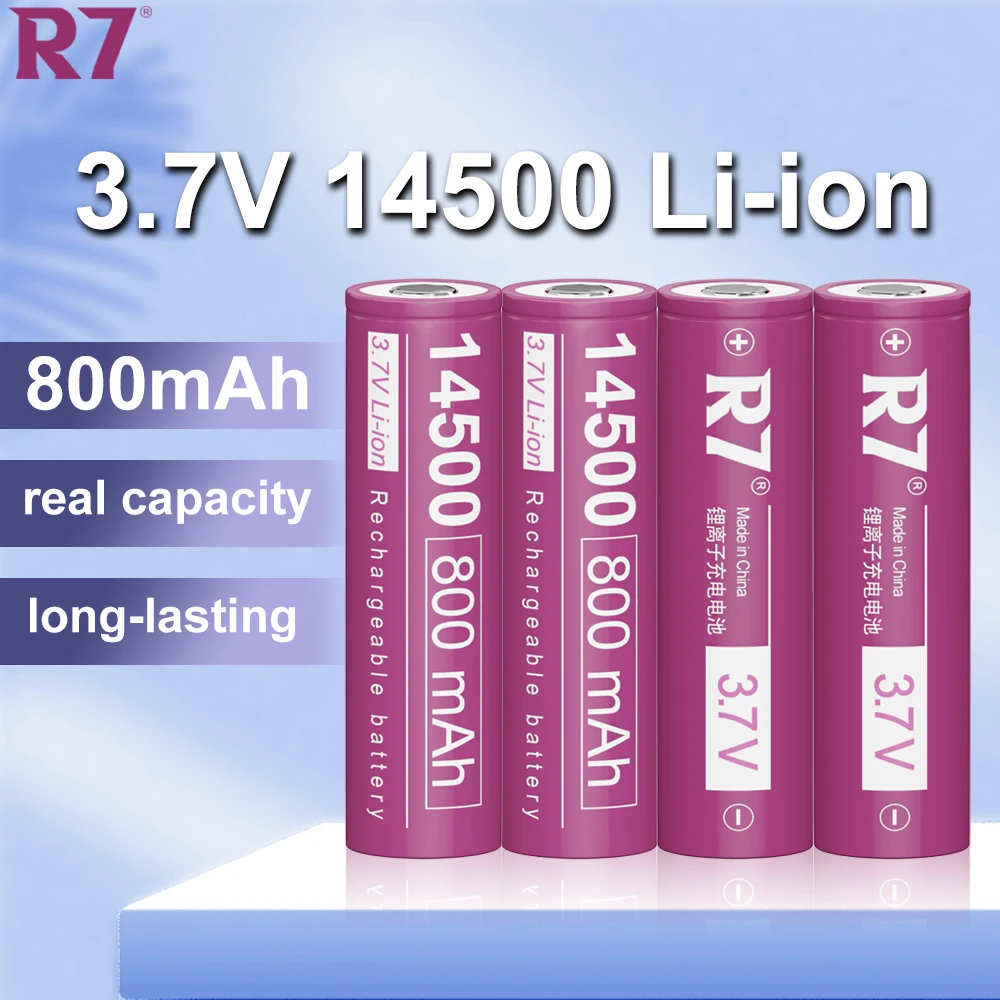 4pcs R7 Brand 3.7V 14500 800mAh Li-ion Rechargeable Batteries 14500 Lithium Battery for Torch razor barber electric toothbrush