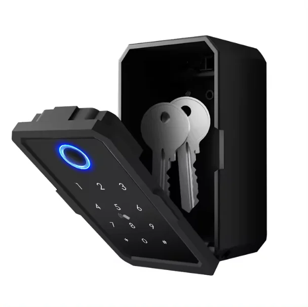 High Security Black Aluminum Alloy Waterproof  Wireless Fingerprint Password Combination TTlock APP Key Lock Box for Home