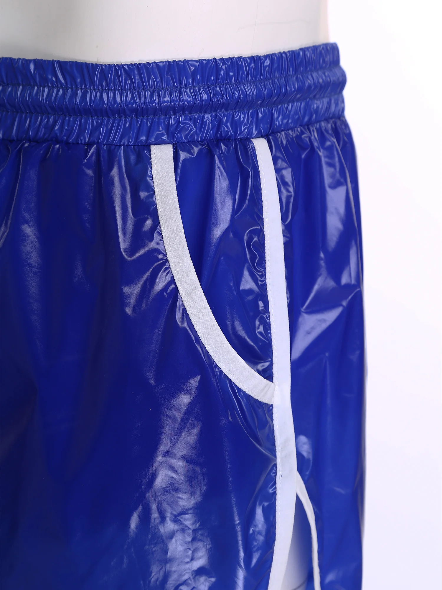 Mens Waterproof Swim Shorts Drawstring Elastic Waistband Board Shorts Color Block Seams Side Pockets Loose Shorts Bathing Suits