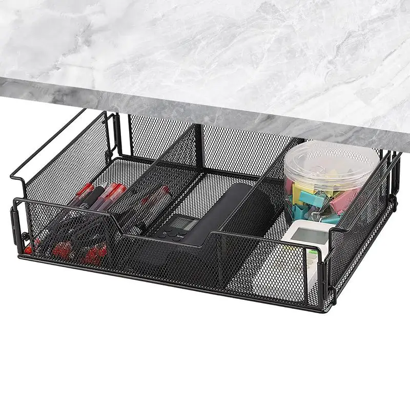 

Under Desk Drawer Under Table Pencil Holder Metal Divided Tray Basket For Pens Supplies Cabinet Organization Adults Kids
