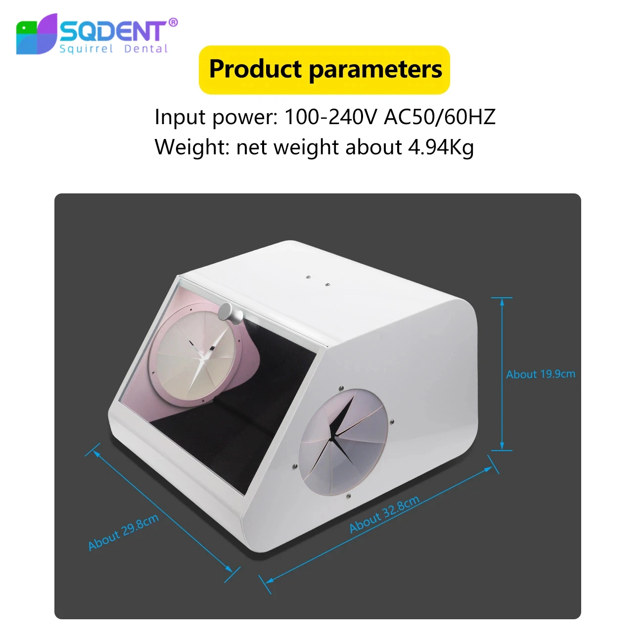 SQDENT Dental Grinding Polishing Box Lapping Protector Sandblasting Dust-proof Case Dental Sandblaster Dust Collector 110V/220V