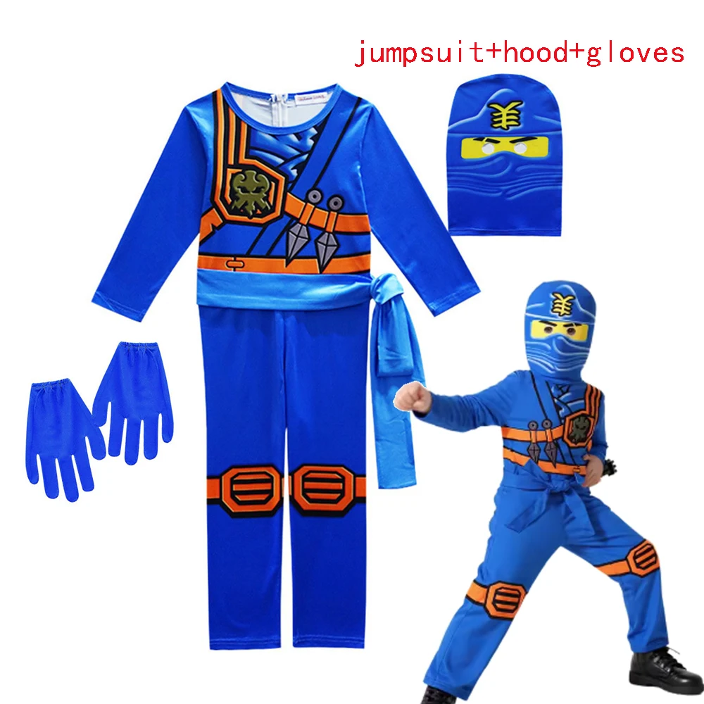 Костюм для косплея NINJA, детская одежда японского самурая, комбинезоны ниндзя с героями мультфильмов аниме и перчатками с капюшоном, карнавальный маскировочный костюм для вечеринки