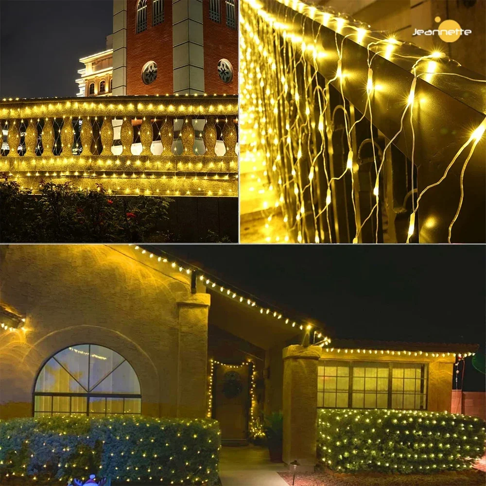 Solar LED Net Lights Outdoor 192led Light Network Leds Control 8 Modes Raincoat Chain Lights for Christmas Curtain Decor Balcony